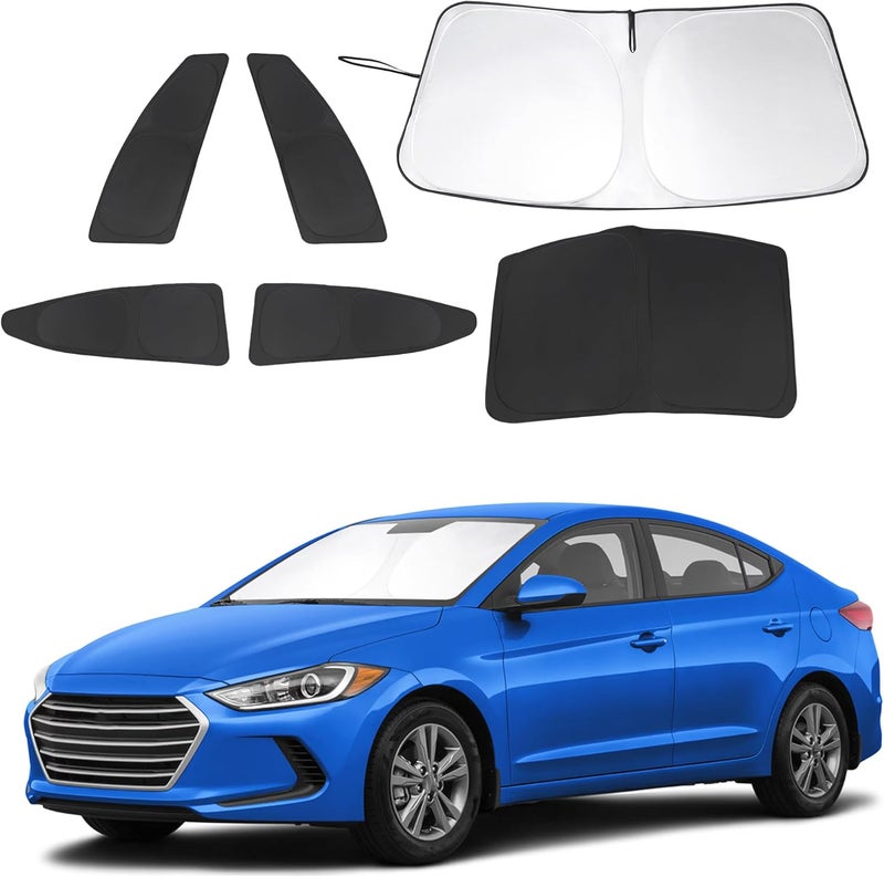 LHFLIVE 6PCS Windshield Sun Shade Custom Fit for 2017-2020 Hyundai Elantra Accessories Foldable Sunshade Side Rear Window Shade Cover Full Set Privacy Protection Keeps Car Cool - Image 1